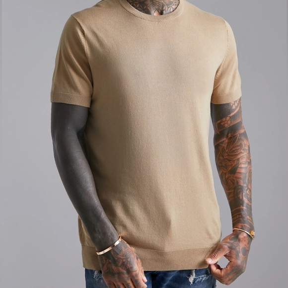 Boohoo Mens Other - NWT Boohoo Man Basic Knitted T-Shirt Camel Tan Brown size Small